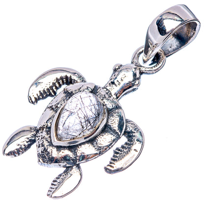 Tourmalinated Quartz Seaturtle Dainty Pendant 1 1/8" (925 Sterling Silver) P43553