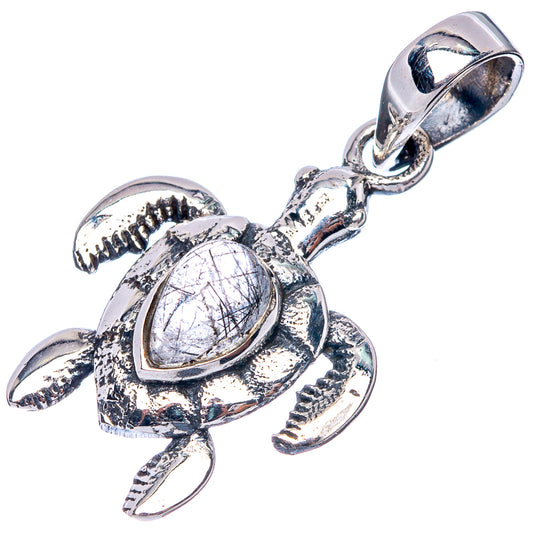 Tourmalinated Quartz Seaturtle Dainty Pendant 1 1/8" (925 Sterling Silver) P43553