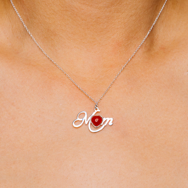 Carnelian Mom Necklace 16 to 18" (.925 Sterling Silver)