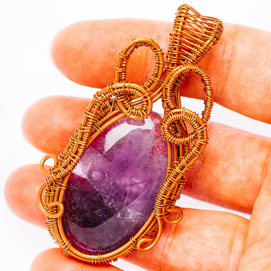 Dark Amethyst Wire Wrap Pendant 2 1/2" (Copper)