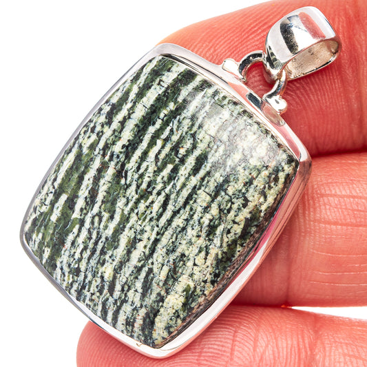 Green Swiss opal rectangle pendant, .925 sterling silver bezel and bail