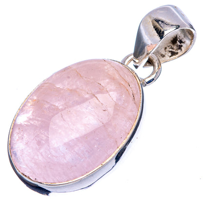 Oval rose quartz pendant with pink gemstone and .925 sterling silver frame and bail