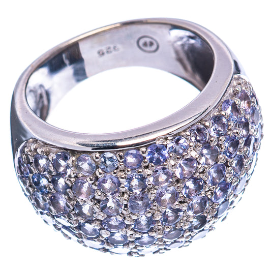 Sterling silver tanzanite pavé ring with faceted blue-purple stones