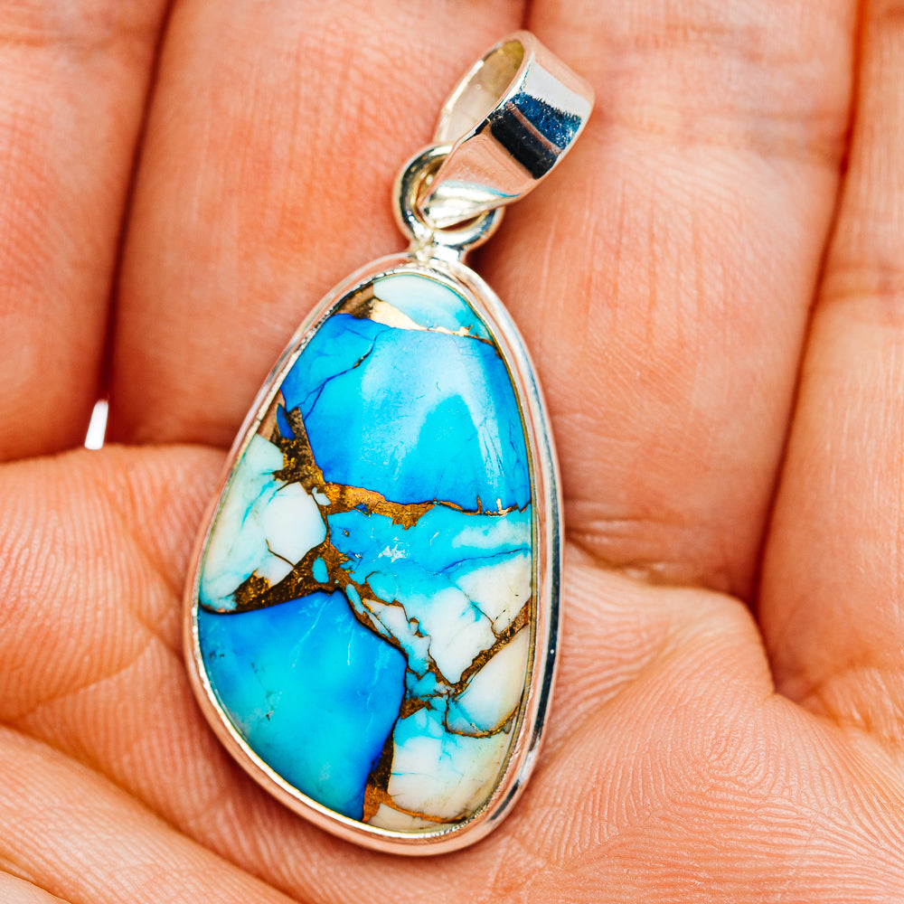 Ice Blue Dahlia Mohave Turquoise Pendant 1 5/8" (.925 Sterling Silver)