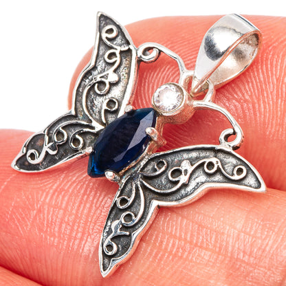 Blue Quartz, White Quartz Butterfly Dainty Pendant 1" (925 Sterling Silver) P43536