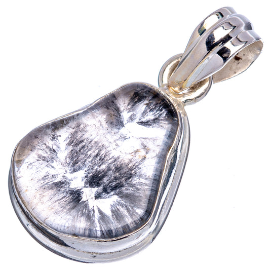 Sterling silver heart pendant with silver-toned dark stone and bail loop