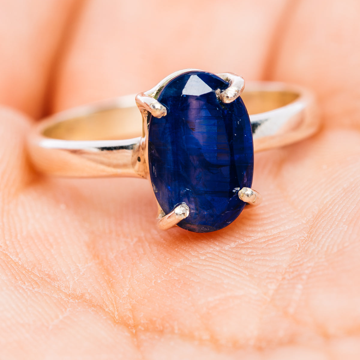 Faceted Sapphire Blue Kyanite Ring Size 7.75 (.925 Sterling Silver)