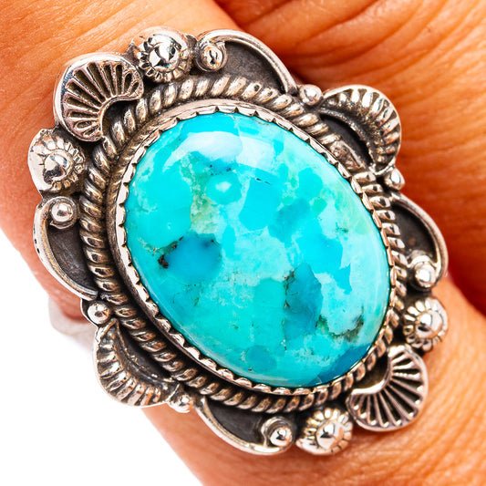 Turquoise oval statement ring in .925 sterling silver with ornate sunburst bezel