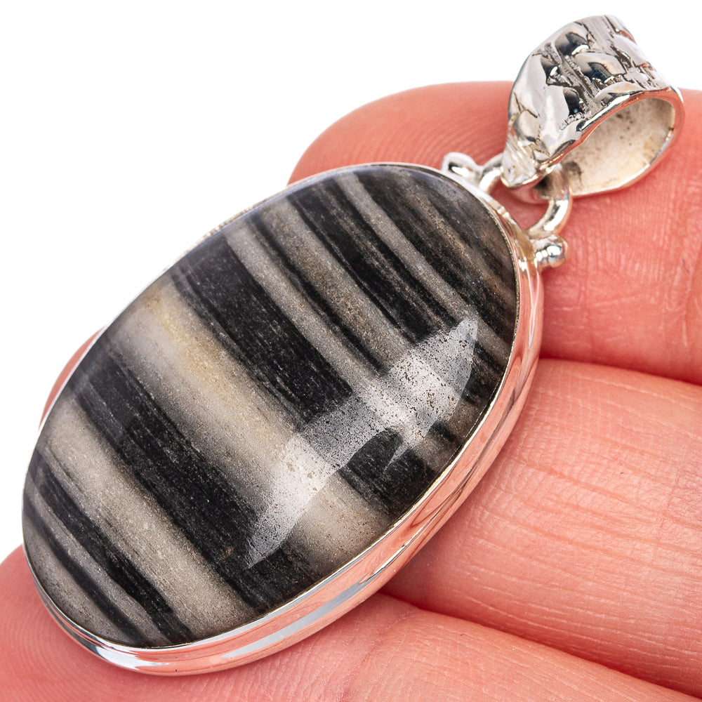 Green Zebra Jasper Pendant 1 5/8" (925 Sterling Silver) P40752