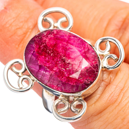 Red-pink oval sillimanite ring, 925 sterling silver with scrollwork