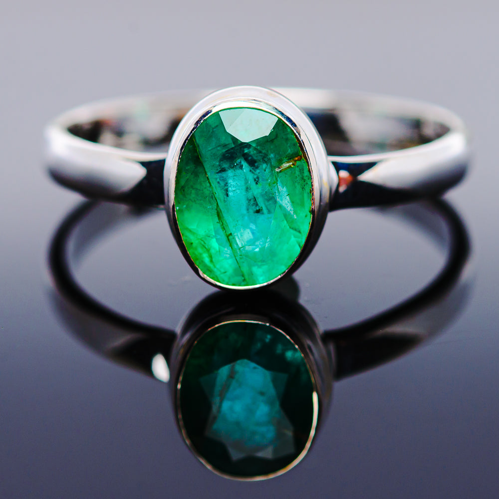 1ct Premium Zambian Emerald Ring Size 10 (.925 Sterling Silver)