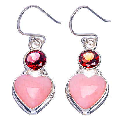 Queen Conch Shell, Garnet Heart Earrings 1 3/8" (925 Sterling Silver) E1814