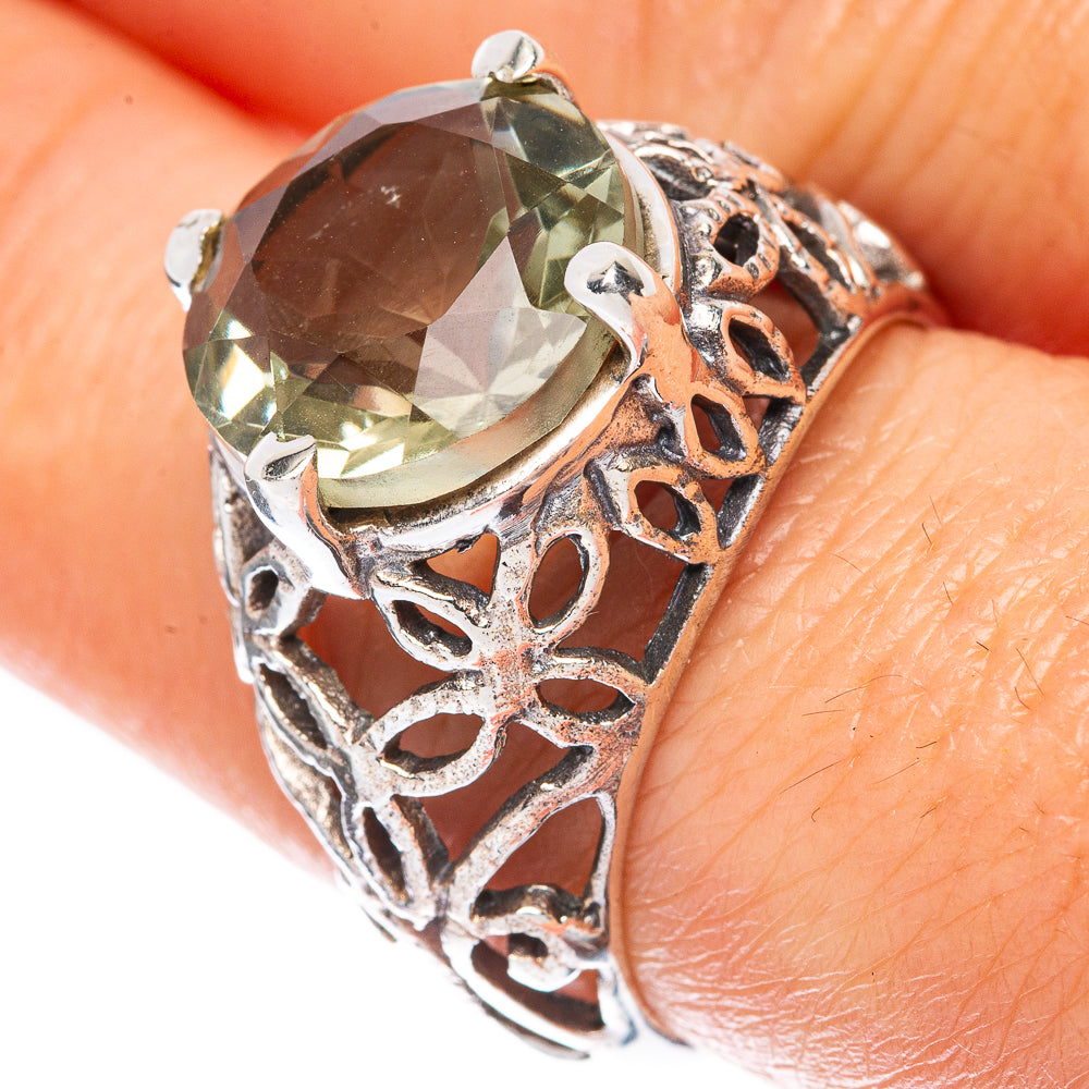 Faceted Green Amethyst Ring Size 7.75 (925 Sterling Silver) R3100
