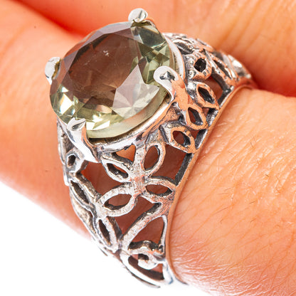 Faceted Green Amethyst Ring Size 7.75 (925 Sterling Silver) R3100