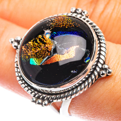 Large Dichroic Glass Ring Size 7.25 (925 Sterling Silver) R142735