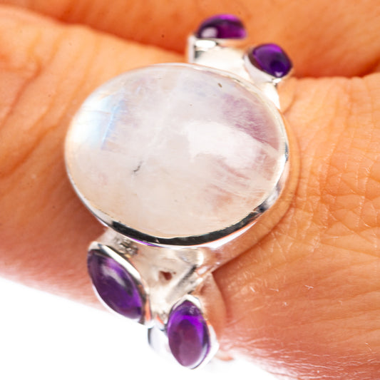 Rainbow Moonstone, Amethyst 925 Sterling Silver Ring Size 9.75