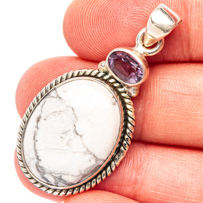 Howlite, Amethyst Pendant 1 5/8" (.925 Sterling Silver)