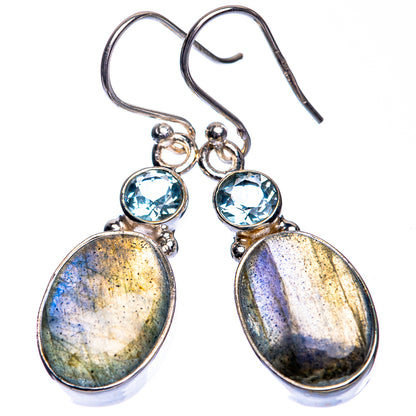 Labradorite, Blue Topaz Earrings 1 1/2" (925 Sterling Silver) E432746