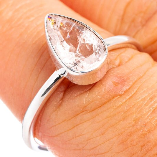 Teardrop morganite ring in .925 sterling silver, pink stone on slim band