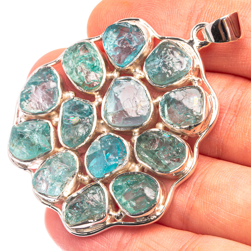 Aquamarine pendant with 925 sterling silver bezel and blue-green teardrop stones