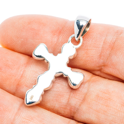 Southwestern Style White Buffalo Turquoise Cross Pendant 1 1/2" (.925 Sterling Silver)