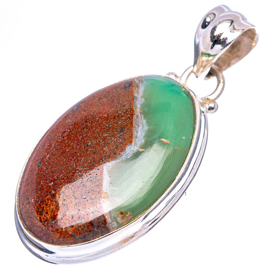 Oval chrysoprase pendant with green-and-brown boulder stone and silver bail