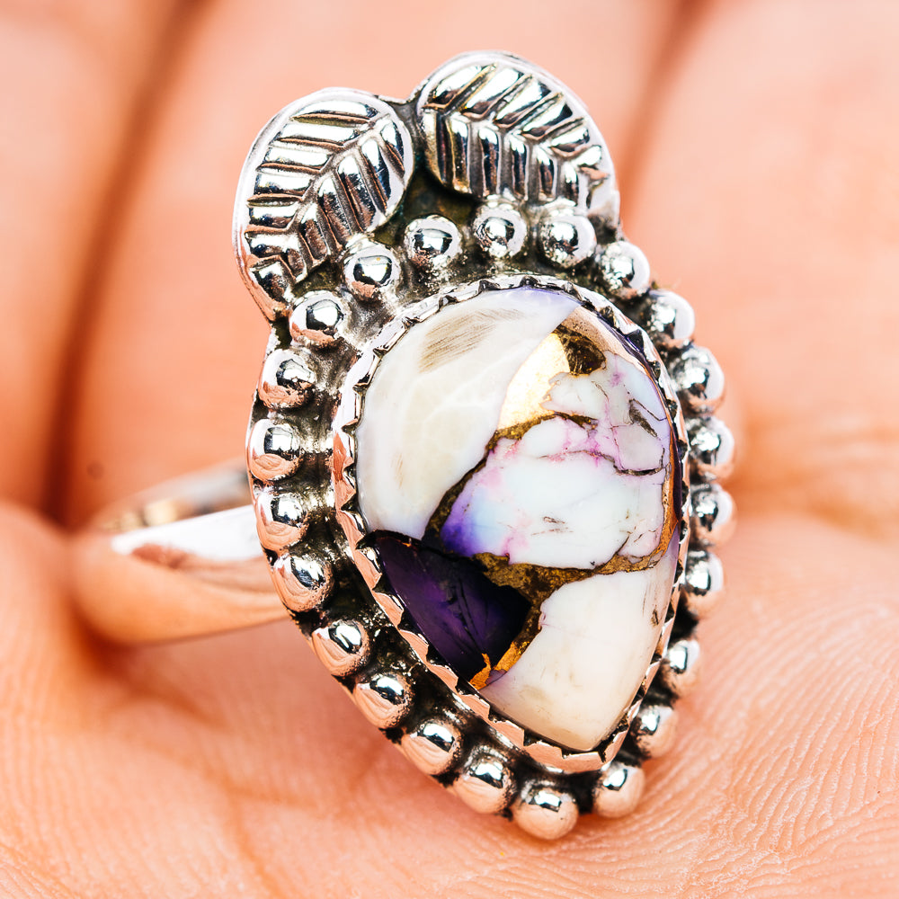 Purple Dahlia Turquoise Ring Size 8 (.925 Sterling Silver)