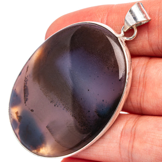 Silver-plated agate pendant, teardrop dark purple smoky stone