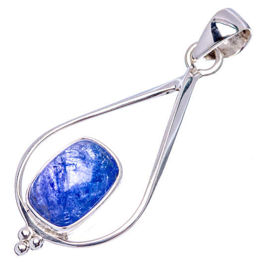 Teardrop tanzanite pendant .925 sterling silver with blue gemstone and bail, angled