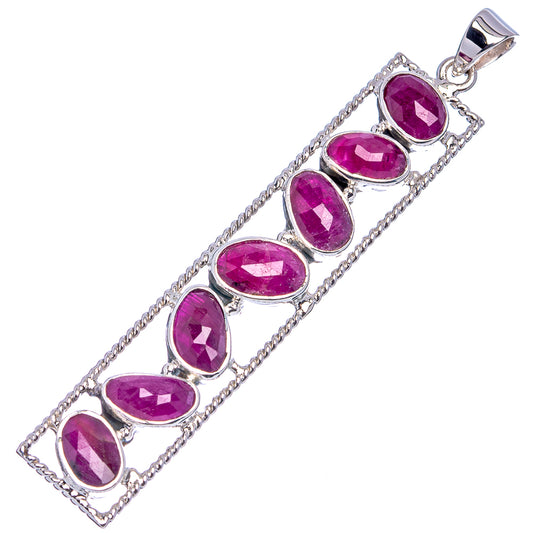 Oval ruby pendant .925 sterling silver with faceted magenta stones on link chain