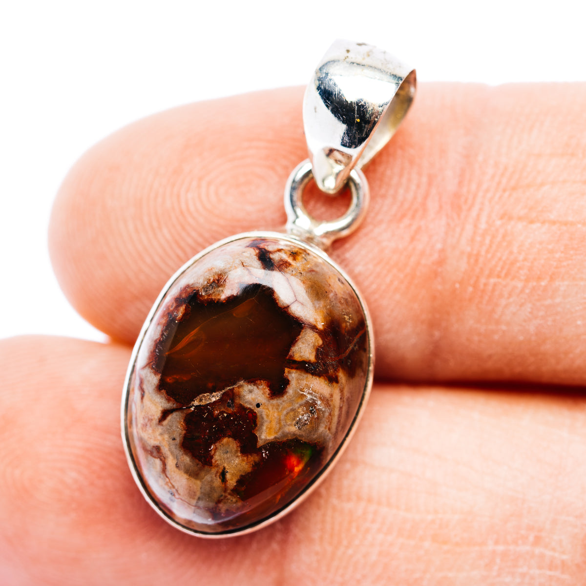 Premium Mexican Fire Opal Pendant 1 1/8" (.925 Sterling Silver)