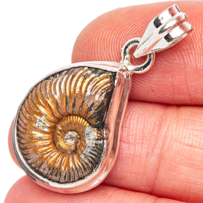 Rare Ammonite Fossil Pendant 1 3/8" (925 Sterling Silver) P40463