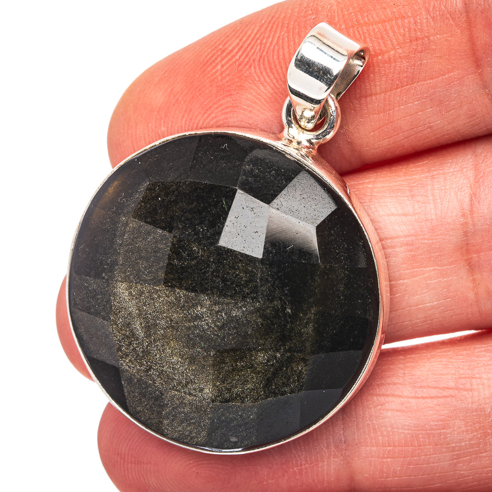 Gold Sheen Obsidian Pendant 1 5/8" (.925 Sterling Silver)