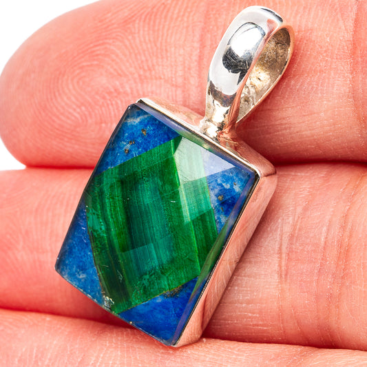 Rectangular gemstone pendant with blue-green stone and .925 sterling silver top loop