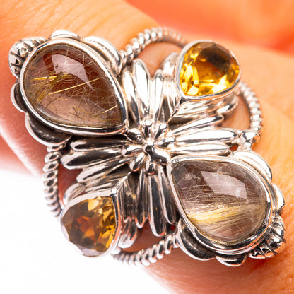 Large Rutilated Quartz, Citrine Ring Size 7.75 (925 Sterling Silver) R141413