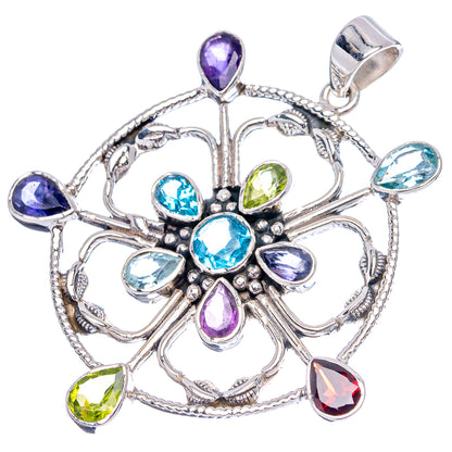 Signature Blue Topaz, Aqaumarine, Amethyst, Garnet, Iolite, Perdiot Pendant 2 1/8" (.925 Sterling Silver)