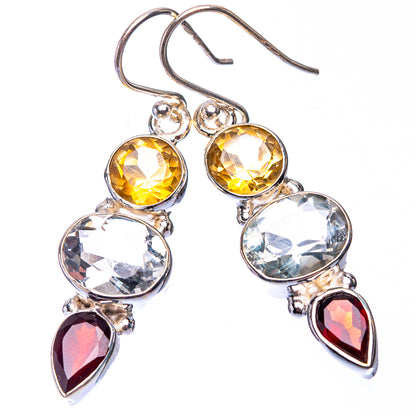 White Quartz, Citrine, Garnet Earrings 1 5/8" (925 Sterling Silver) E432280