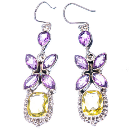 Premium Faceted Citrine, Amethyst Earrings 2 1/4" (925 Sterling Silver) E1300