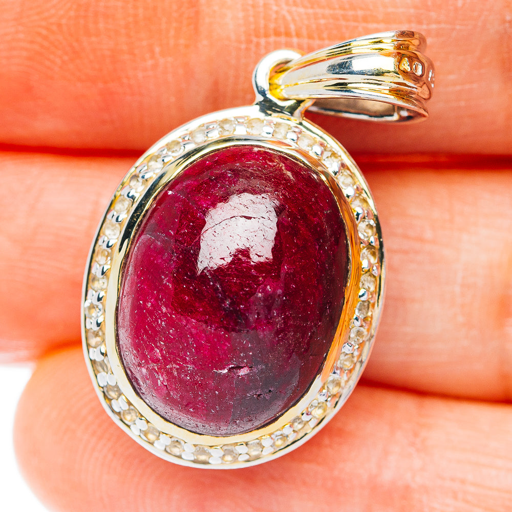 Ruby / Sapphire Reversible Pendant 1 3/8" (.925 Sterling Silver)