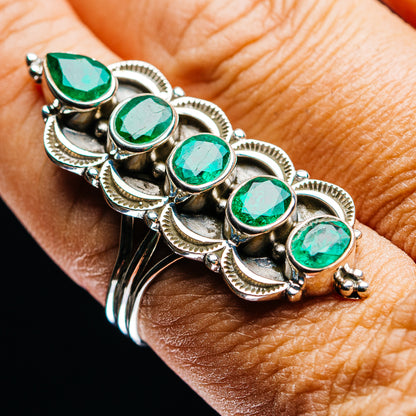 Exclusive 5-Gemstone Faceted Zambian Emerald Ring Size 9 (.925 Sterling Silver)