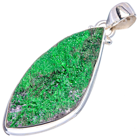 Uvarovite garnet pendant featuring large teardrop green stone set in .925 sterling silver.