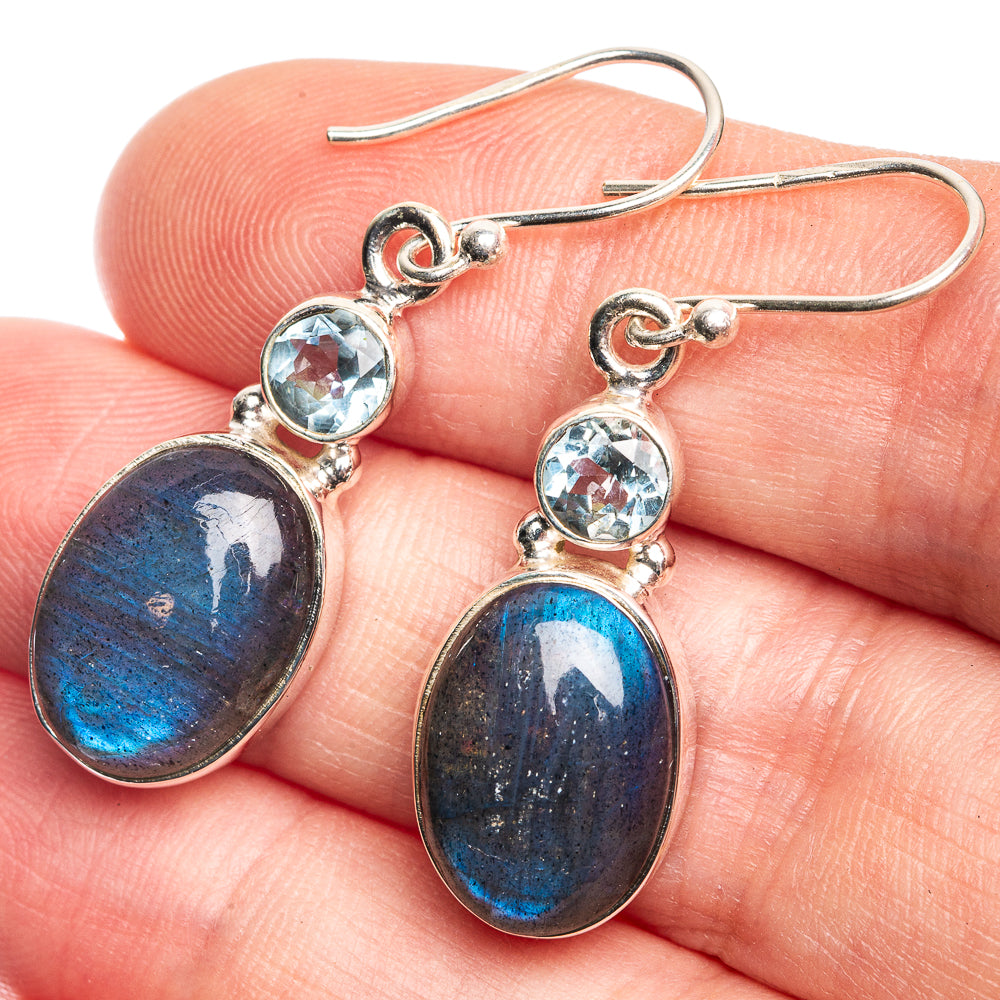 Labradorite, Blue Topaz Earrings 1 1/2" (925 Sterling Silver) E432656