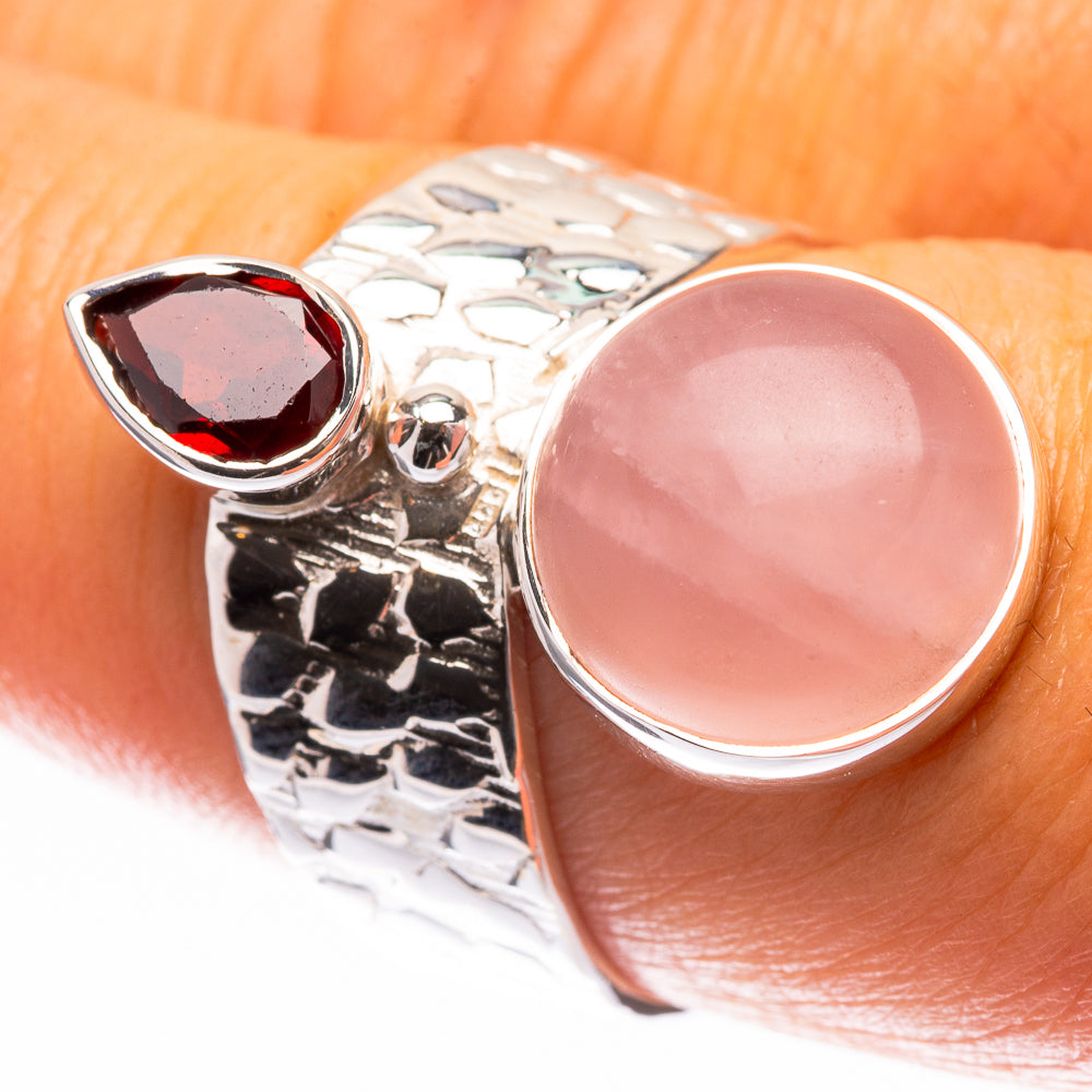 Premium Rose Quartz, Garnet Ring Size 8 (925 Sterling Silver) R141862