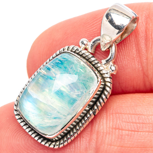 Oval blue-green moonstone pendant in .925 sterling silver, rope bezel and open bail