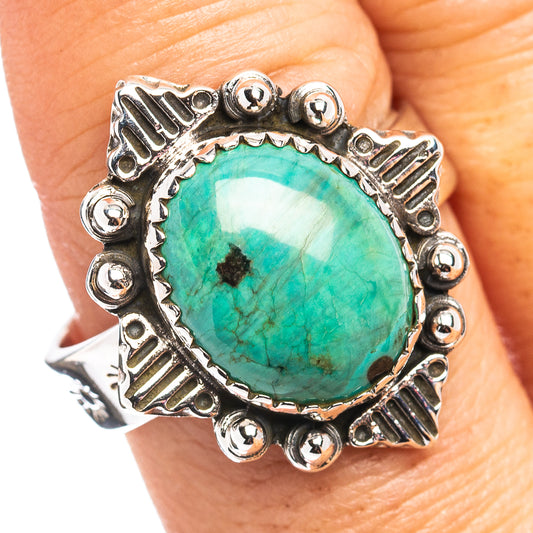 Exclusive Southwestern Style Hubei Turquoise Ring Size 8 Adjustable (.925 Sterling Silver)