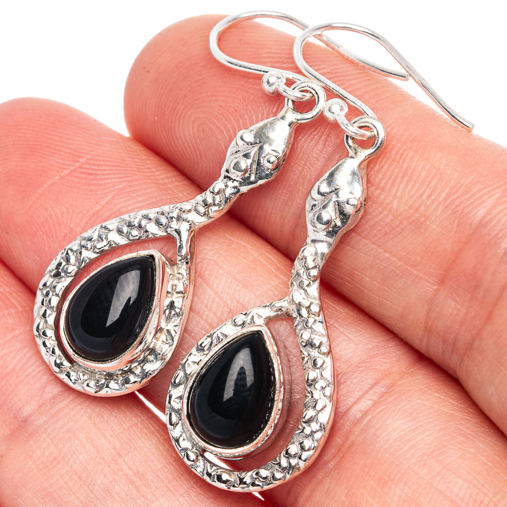 Value Black Onyx Snake Earrings 1 5/8" (925 Sterling Silver) E1315