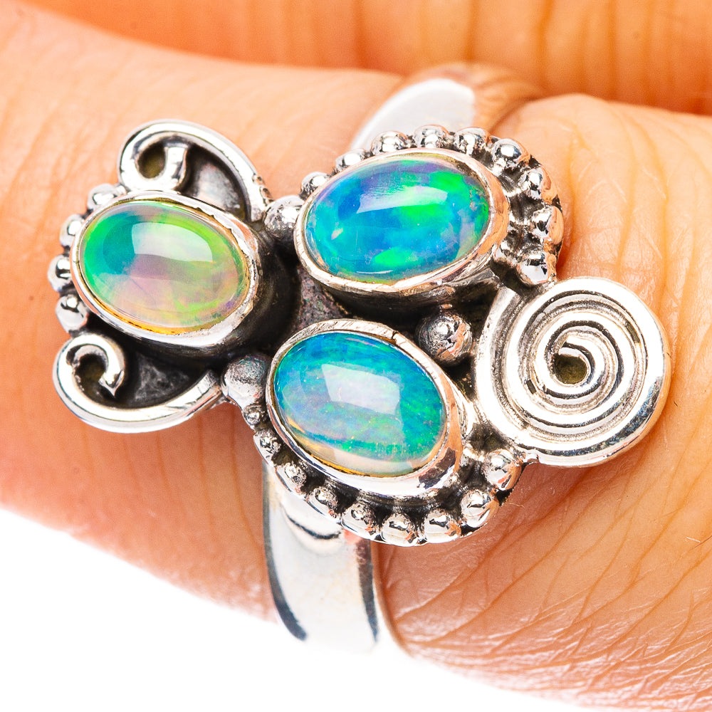 Sterling silver opal ring with three oval green-blue Ethiopian opals