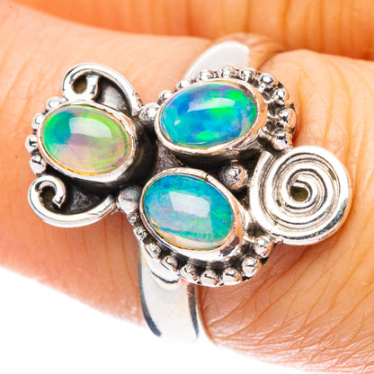 Sterling silver opal ring with three oval green-blue Ethiopian opals