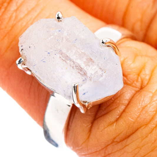 Faceted quartz ring in .925 sterling silver, light blue stone in three prongs