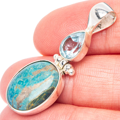 Rare Kingman Turquoise, Blue Topaz Pendant 1 1/2" (925 Sterling Silver) P41128